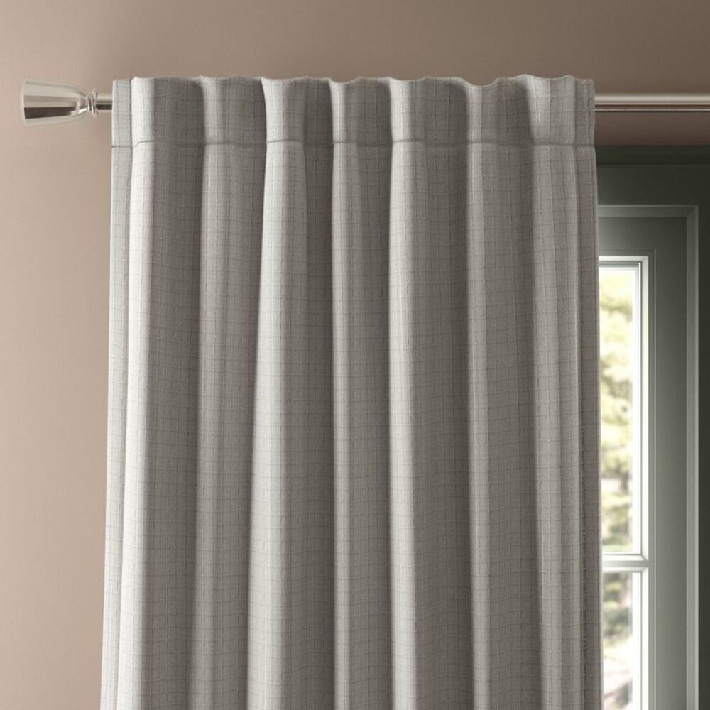 Open Box - Threshold - 50"x84" Blackout Textured Plaid Curtain Panel Gray Gray